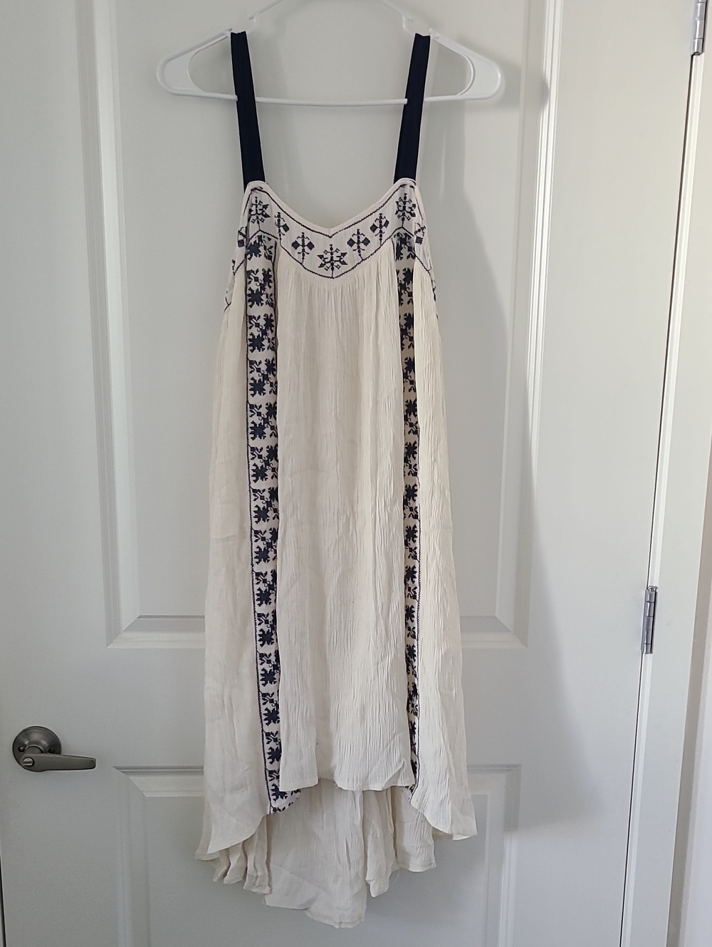 Alya Cream High-Low Sundress with Navy Embroidery and Straps